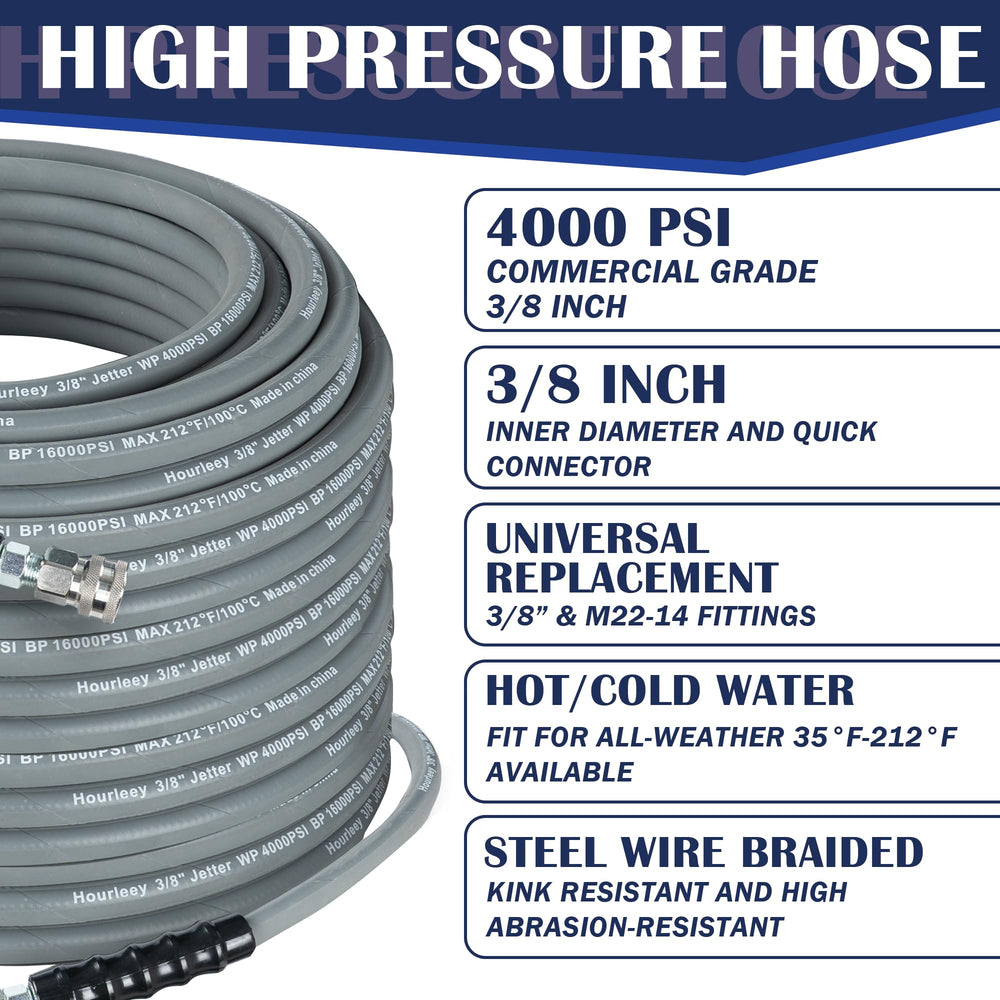 Hourleey hose stretched next to measuring tape showing true 100FT reach advantage