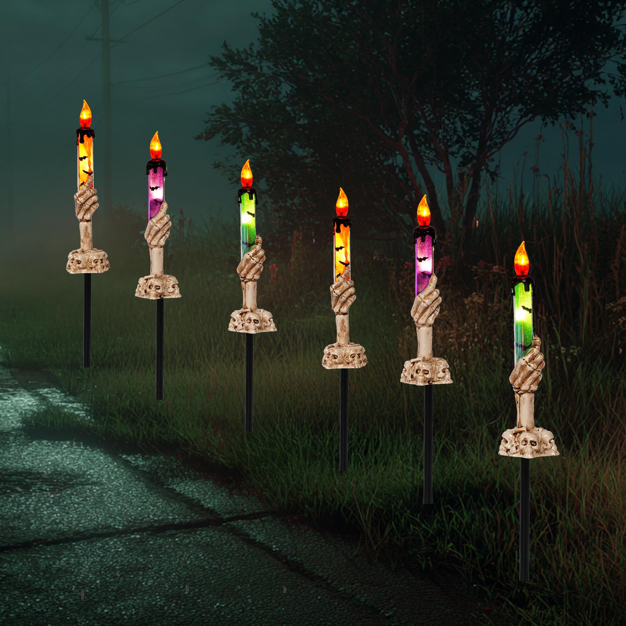 Hourleey skull candle front view showing spooky silhouette and clear glow benefit