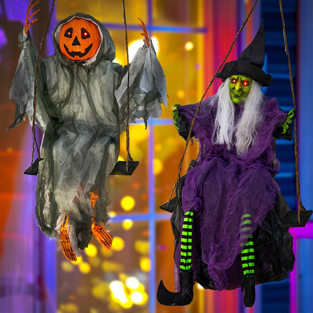 Hourleey witch swinging outdoors showing natural movement and spooky effect