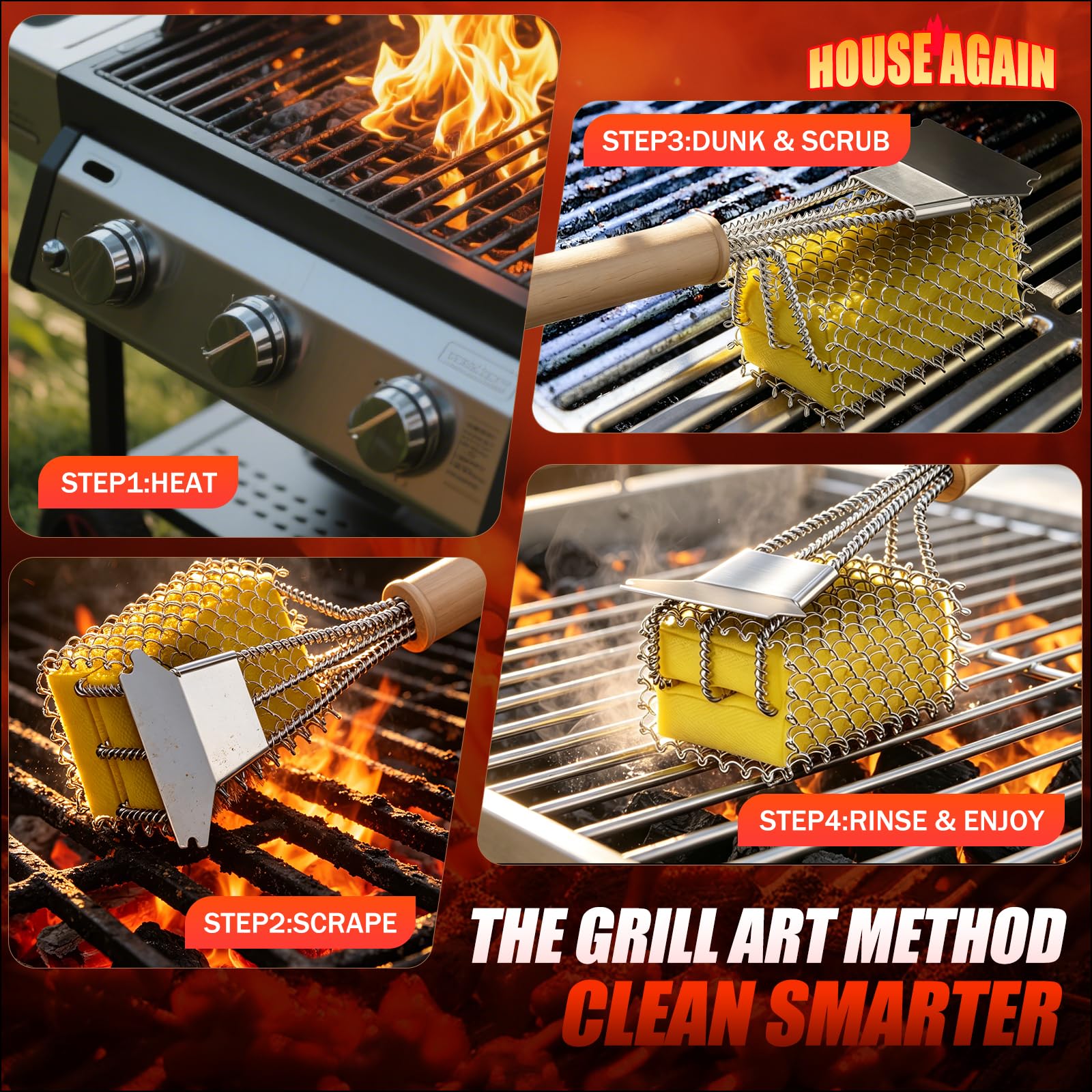 HOUSE AGAIN before and after grill grates cleaned with mesh head and scraper