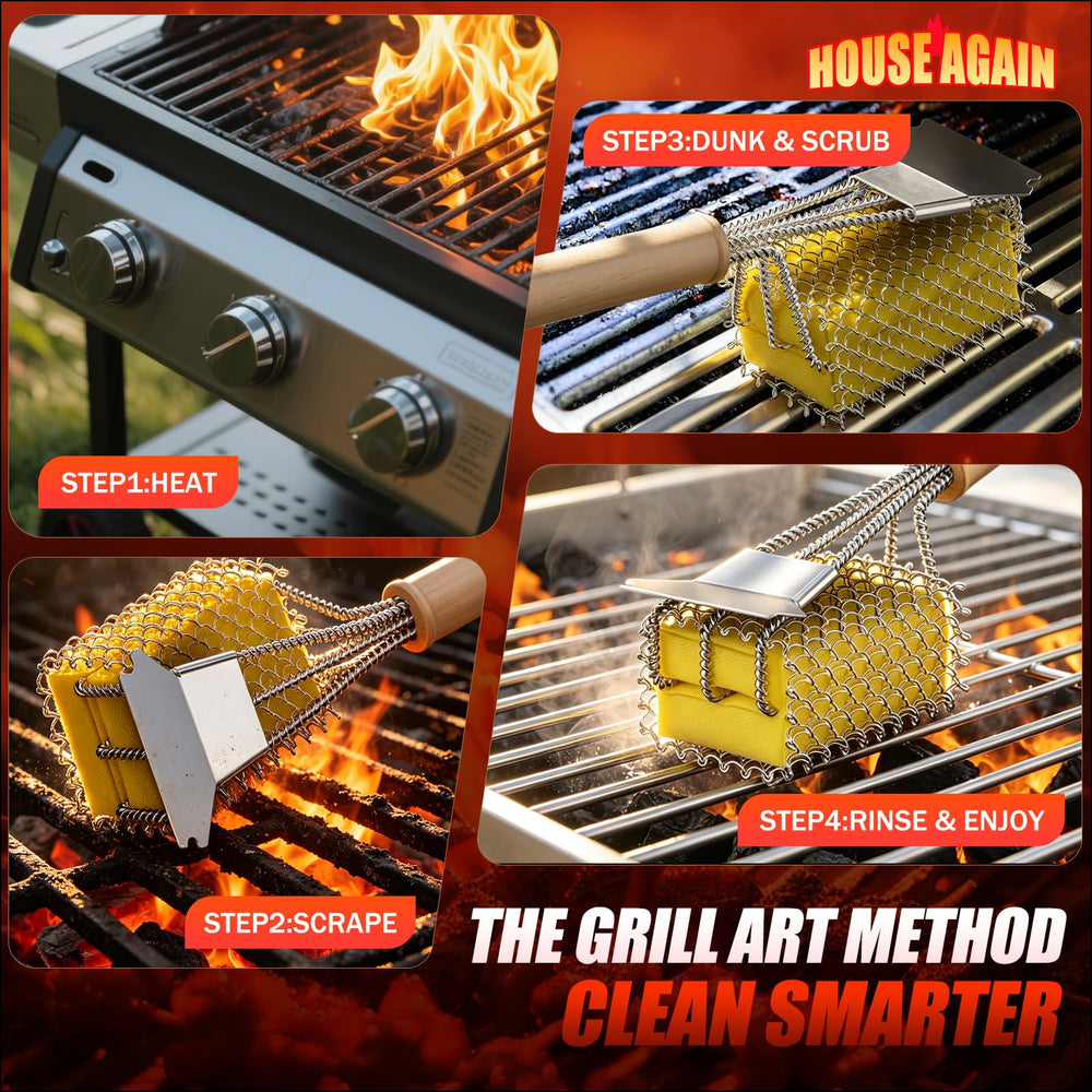 HOUSE AGAIN before and after grill grates cleaned with mesh head and scraper