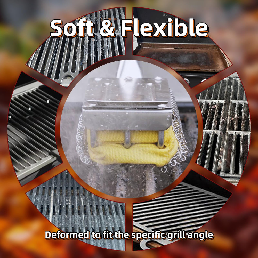 HOUSE AGAIN cleaning different grill grates demonstrating safe use on multiple surfaces
