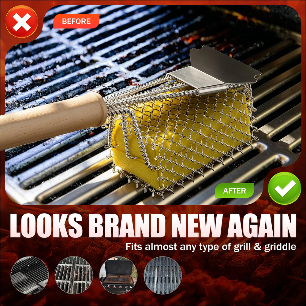 HOUSE AGAIN close-up of locked-core stainless mesh head for safer cleaning