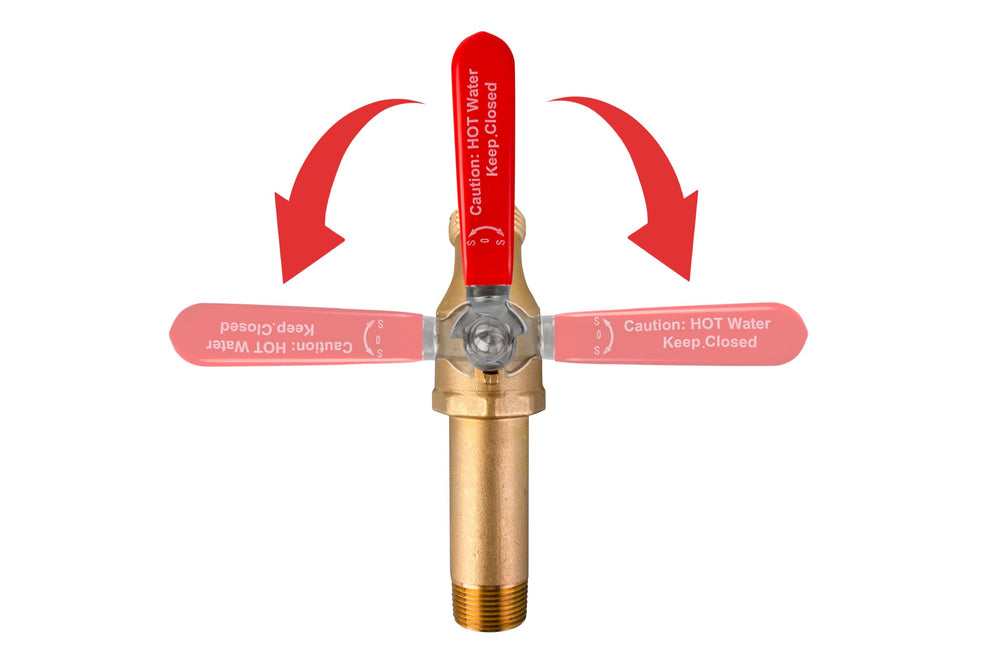 House Mods valve installed on a water heater showing fast flushing and debris removal benefit