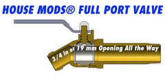 House Mods valve handle detail showing large 180-degree lever for easy, controlled operation
