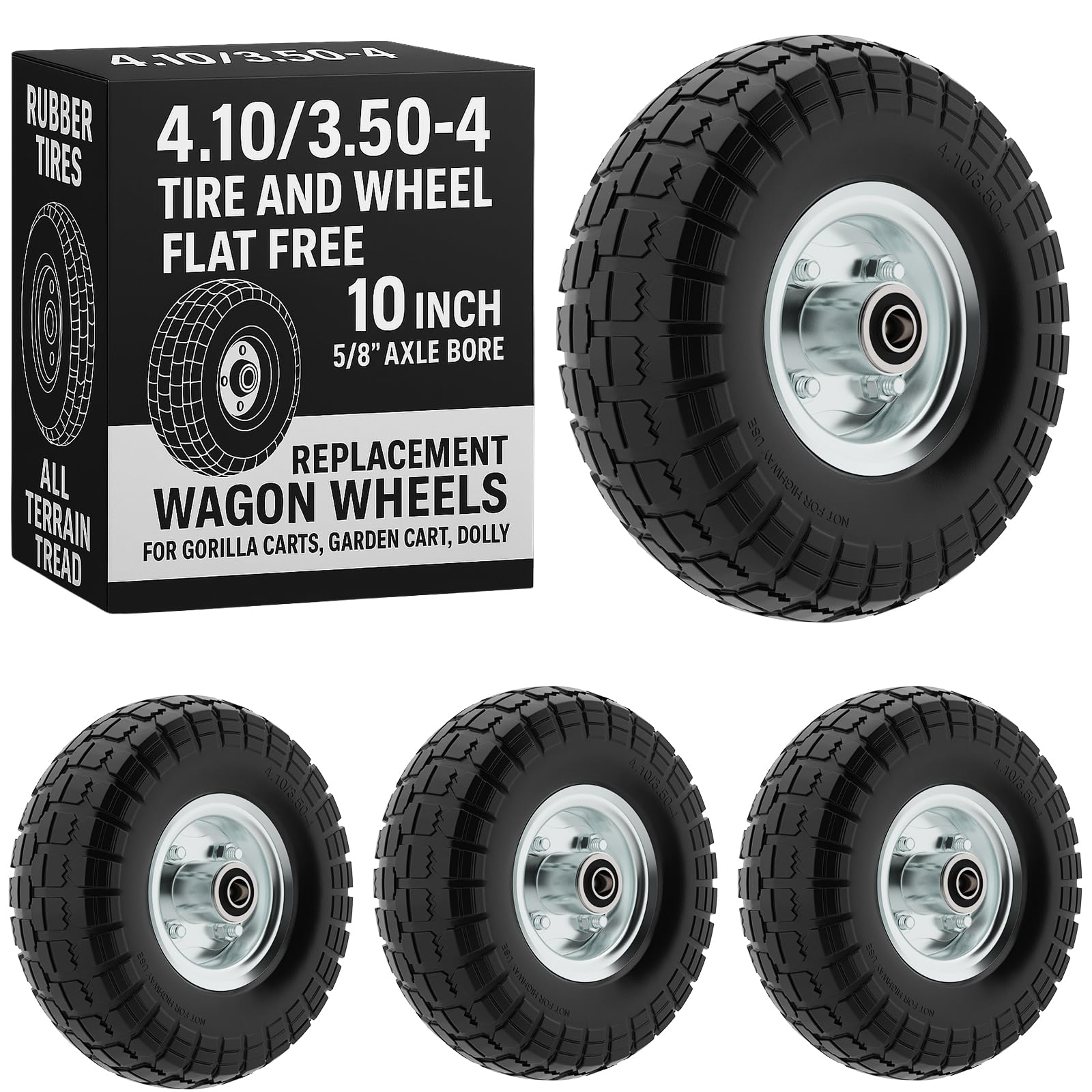 Houseables front view of 10-inch solid rubber wheel pack showing durable design and immediate replacement benefit