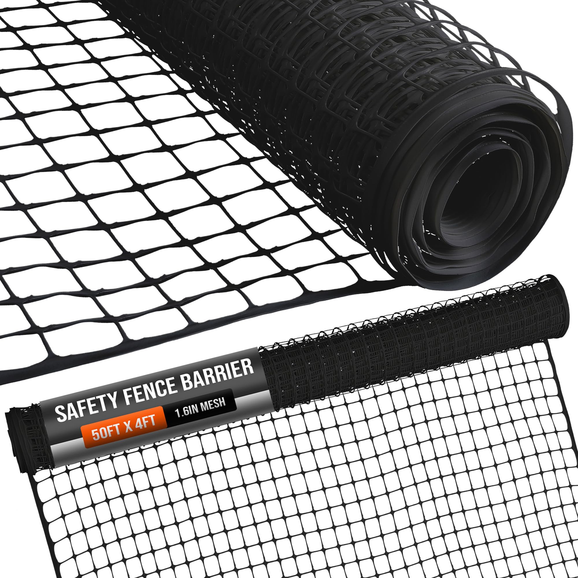 Houseables front view of 4 x 50 ft black plastic mesh roll showing compact packaging and coverage