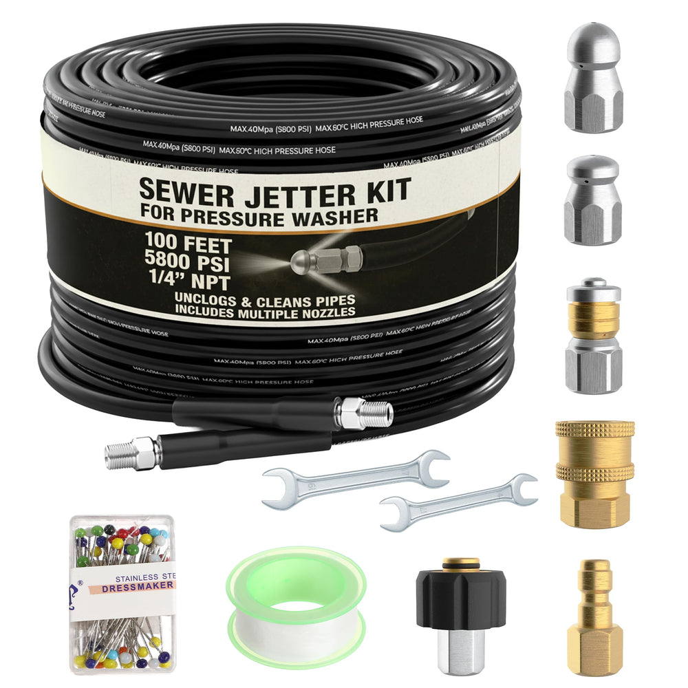 Houseables hydro jetter front packaging showing full kit benefits