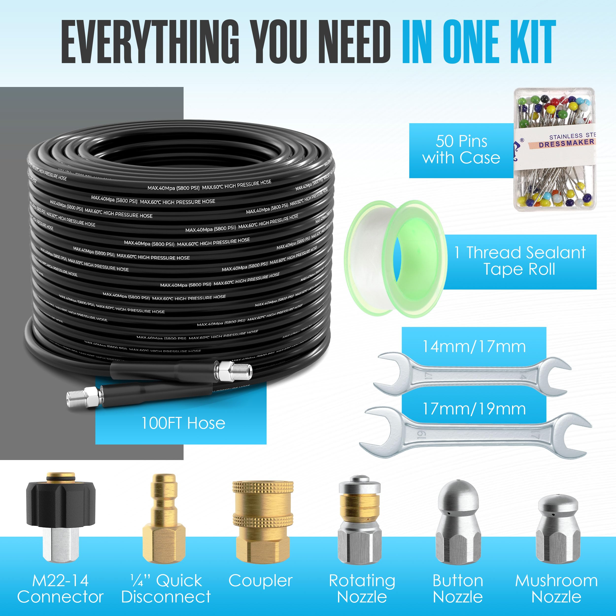Houseables hydro jetter 100 ft hose stretched demonstrating long reach