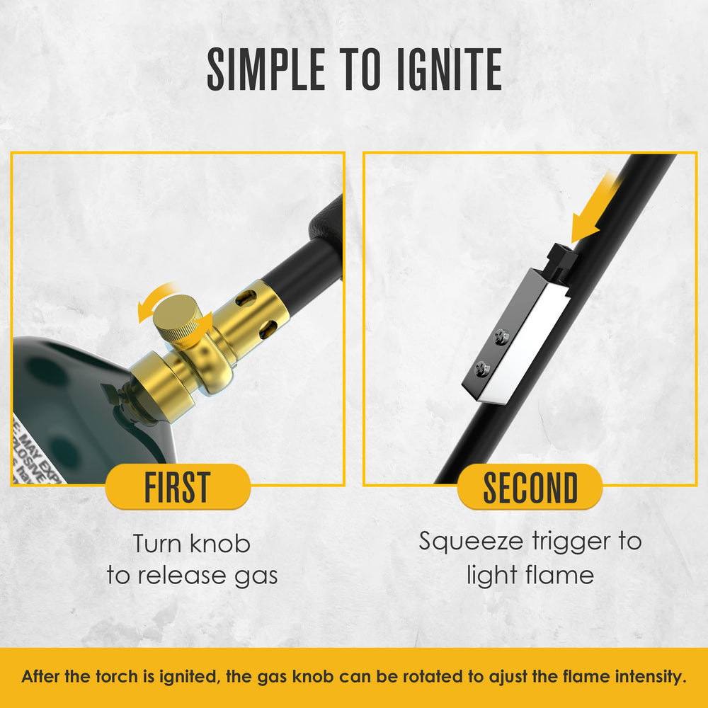 Houseables torch fastened to propane canister for easy setup
