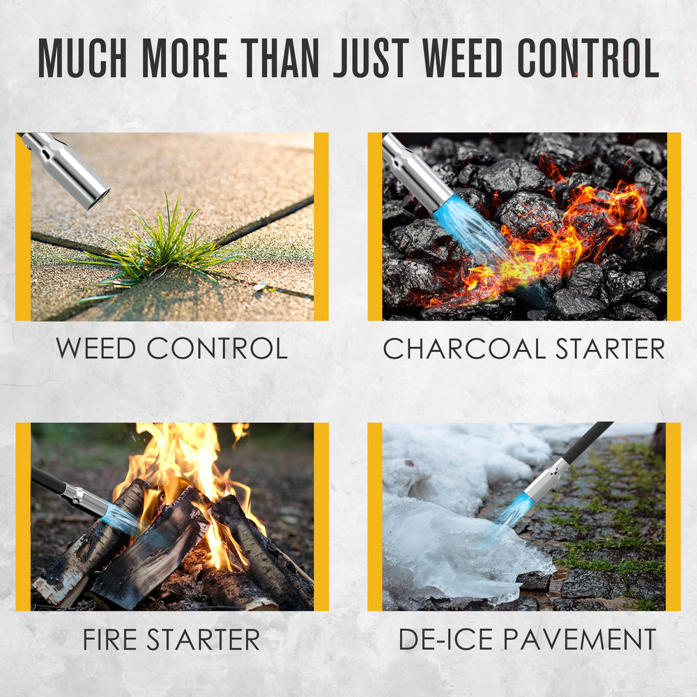 Houseables torch burning weeds in a garden for precise control