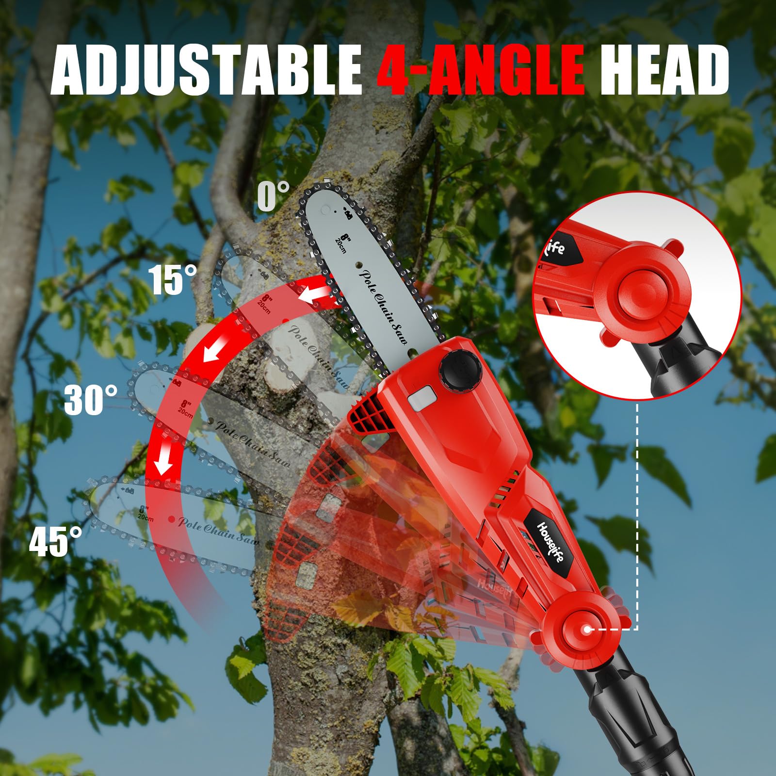 Houselife 8-inch chain and bar close-up for smooth, low-kickback cutting performance
