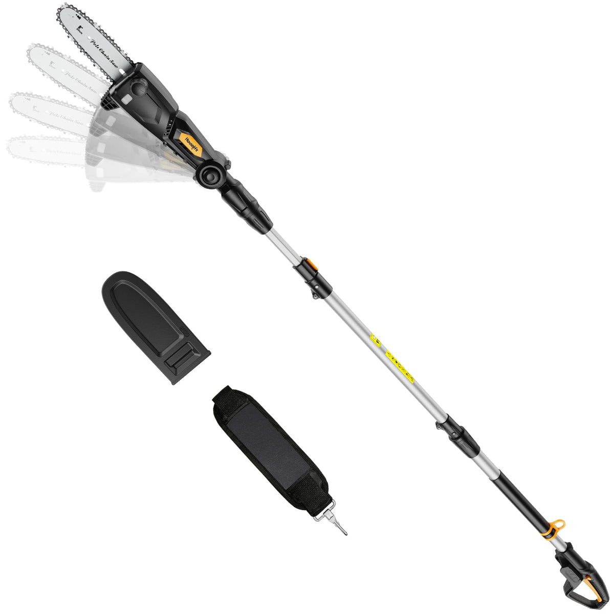 Houselife front view pole saw showing compact head and bar, easy handling benefit