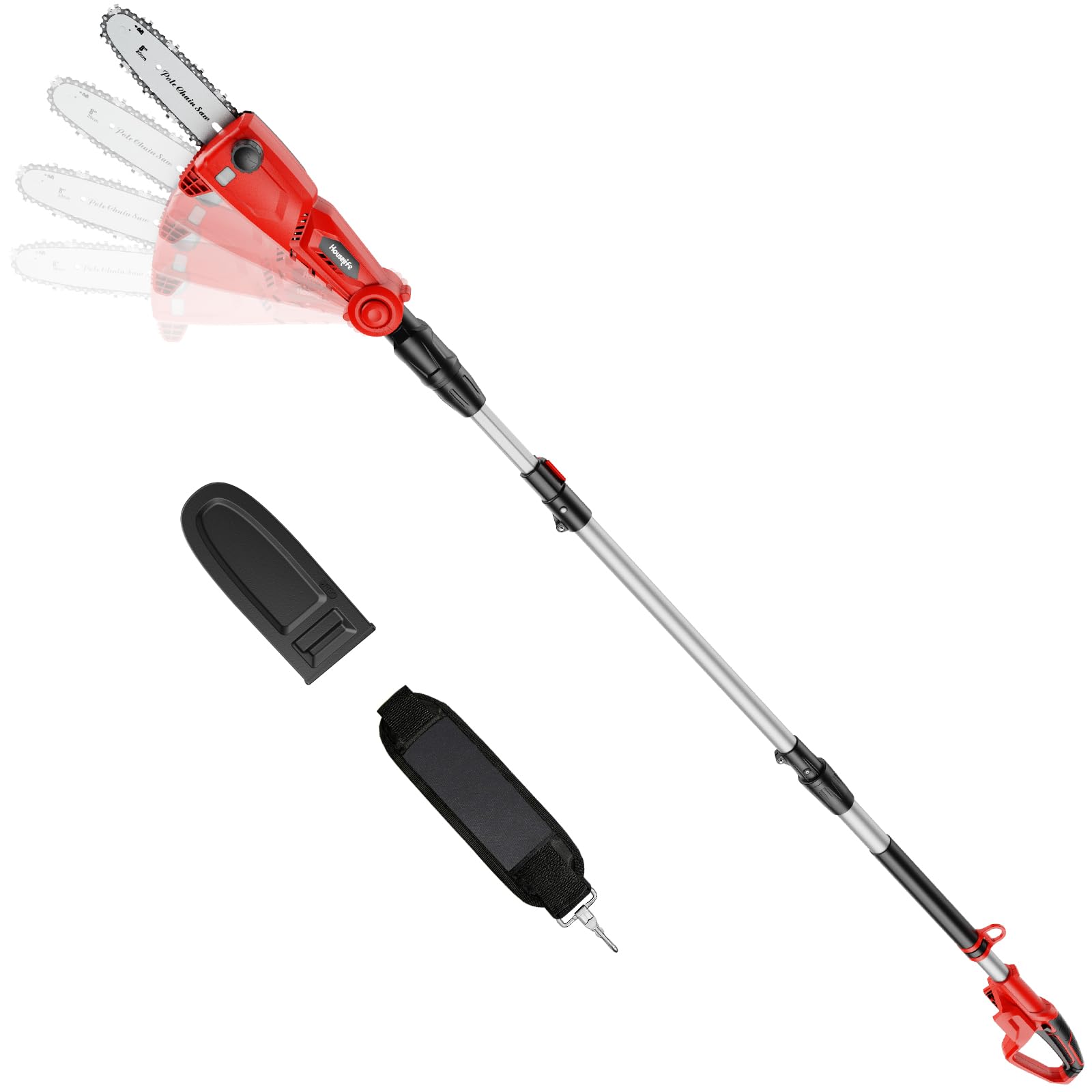 Houselife pole saw front view showing compact design and controls for easy handling