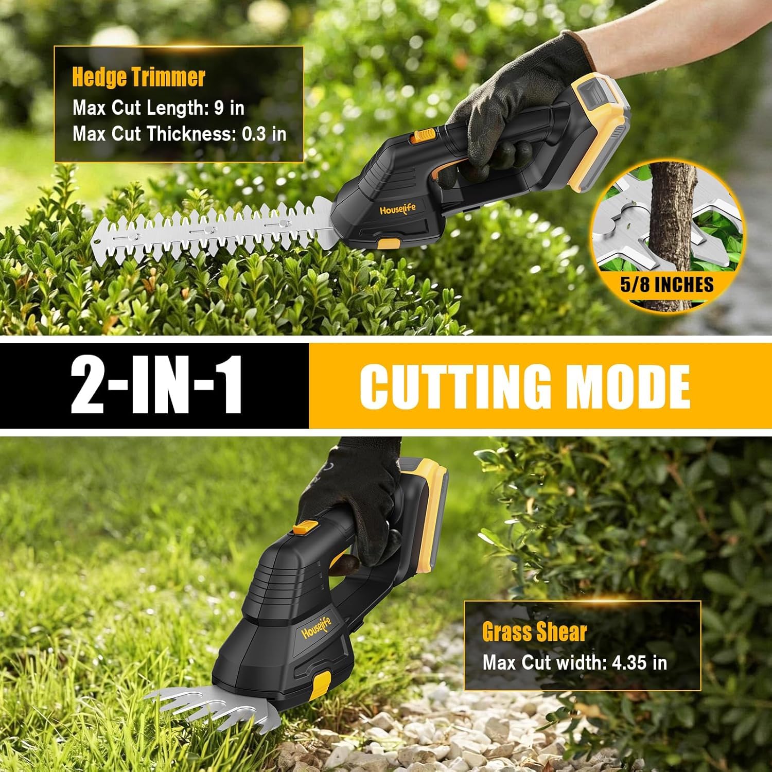 Houselife grass shear edging a flower bed for neat lawn borders