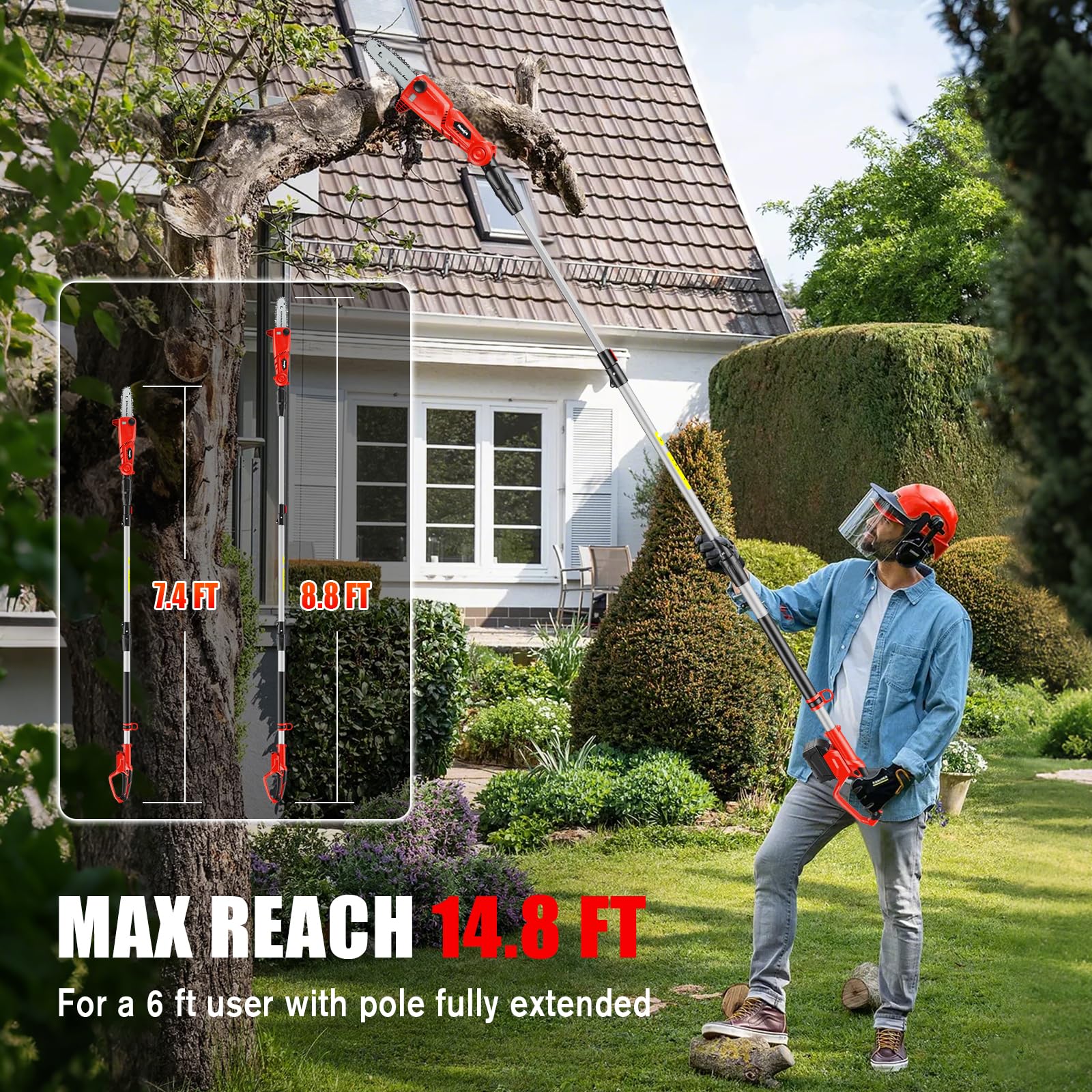 Houselife pivot head rotated 45 degrees to access awkward branch angles and precision cuts