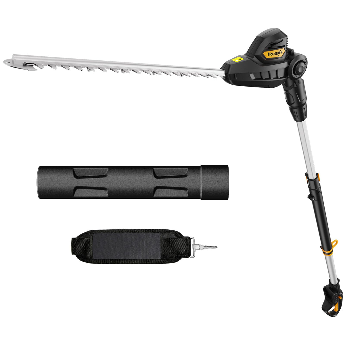Houselife front view of cordless pole hedge trimmer showing compact profile and compatibility