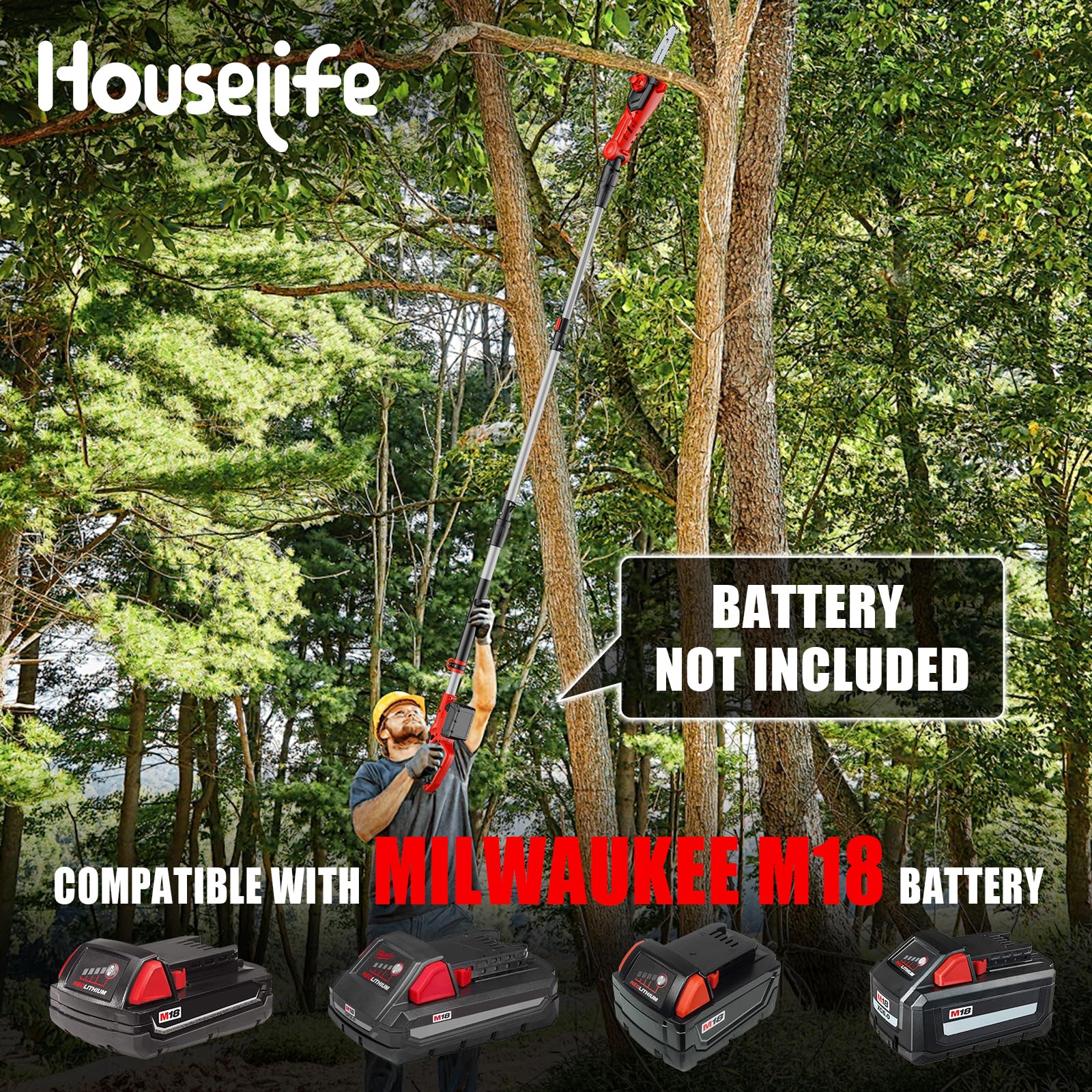 Houselife telescoping pole extended to show maximum reach and safer overhead cutting