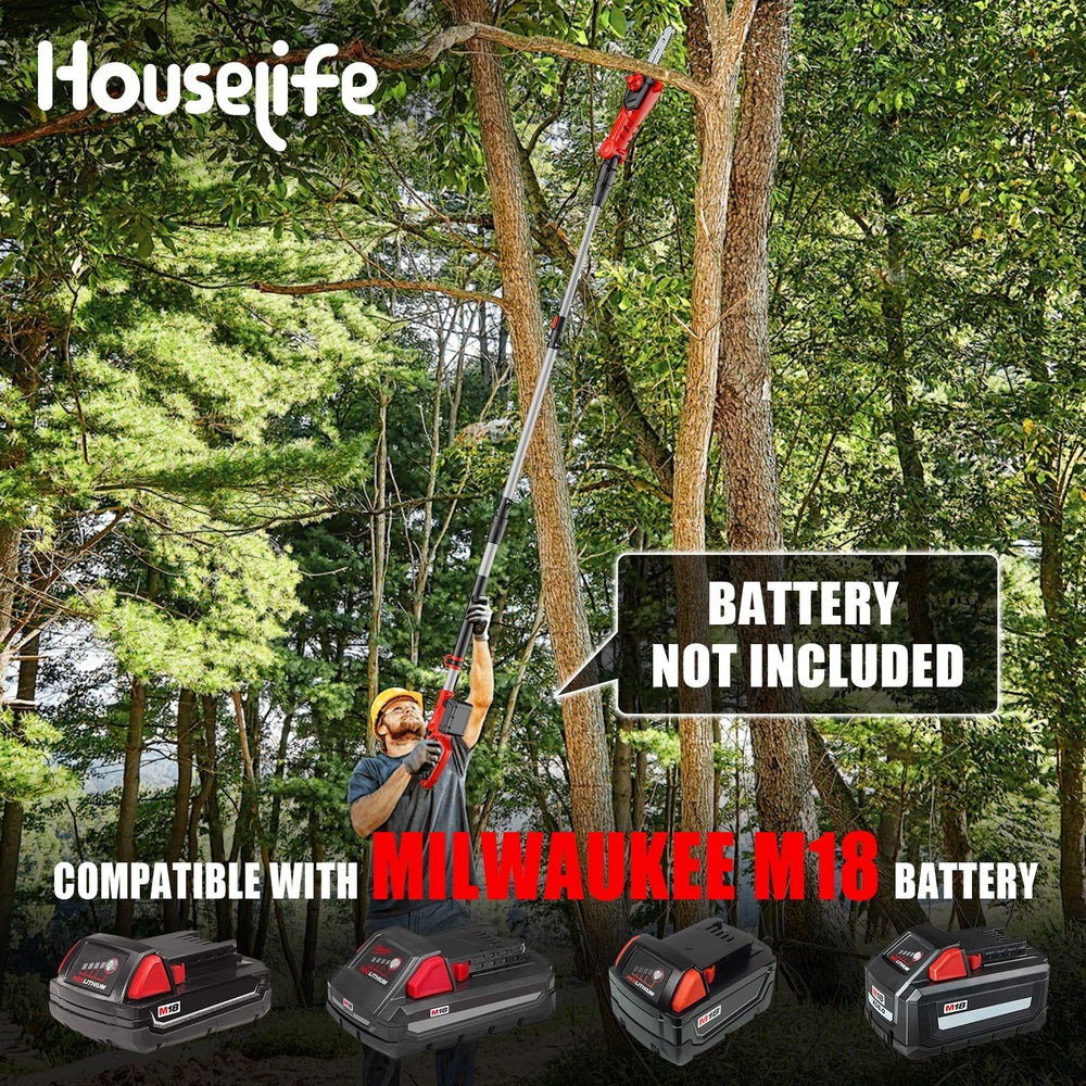 Houselife telescoping pole extended to show maximum reach and safer overhead cutting