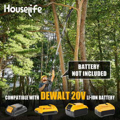 Houselife telescoping pole extended to maximum reach, safe ground-level pruning benefit