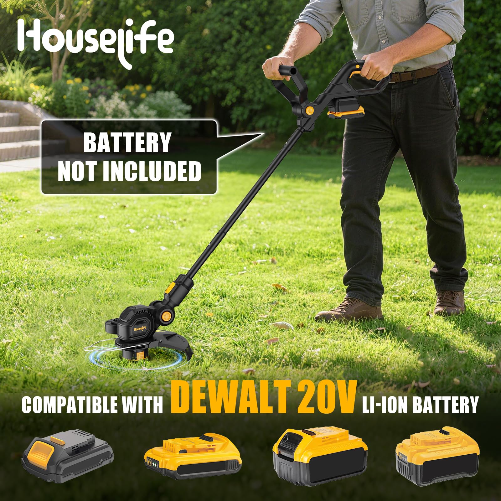 Houselife trimmer head closeup highlighting easy line replacement and clean cuts