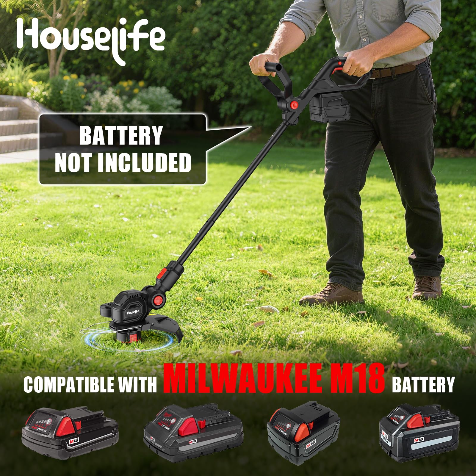 Houselife trimmer head close-up showing cutting line and durable build for reliable trimming