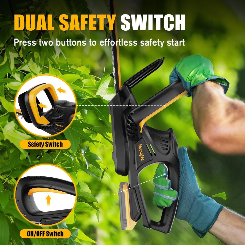 Houselife trimmer cutting hedge in yard showing efficient shrub shaping benefit