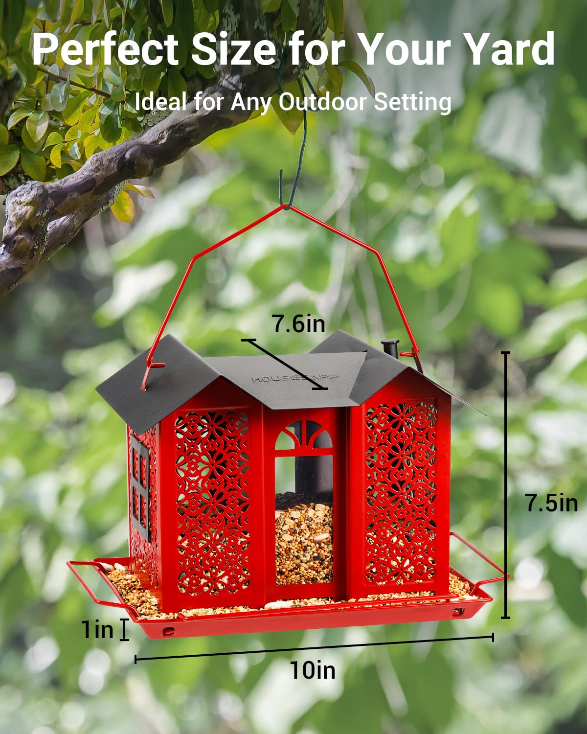 HouseSapp feeder hanging in garden attracting birds and enhancing yard enjoyment benefit