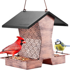 HouseSapp front view of metal house-shaped feeder shows durable design and easy access