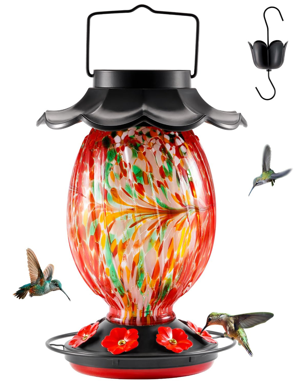 HouseSapp front view showing 7-port feeder and 360° perch for easy bird access