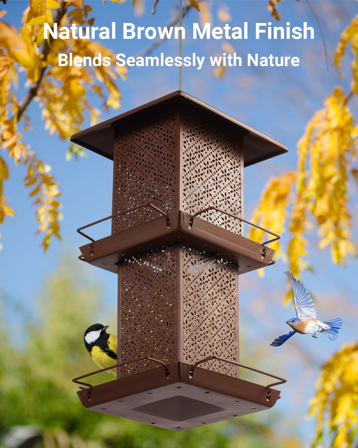 HouseSapp hanging in garden with birds showing attractive natural look benefit