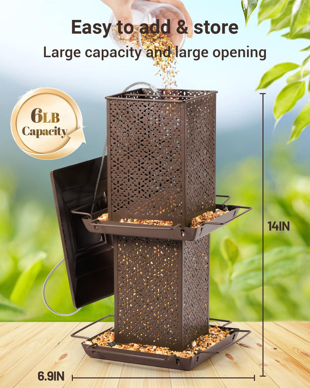 HouseSapp side perch with feeding port showing easy bird access benefit