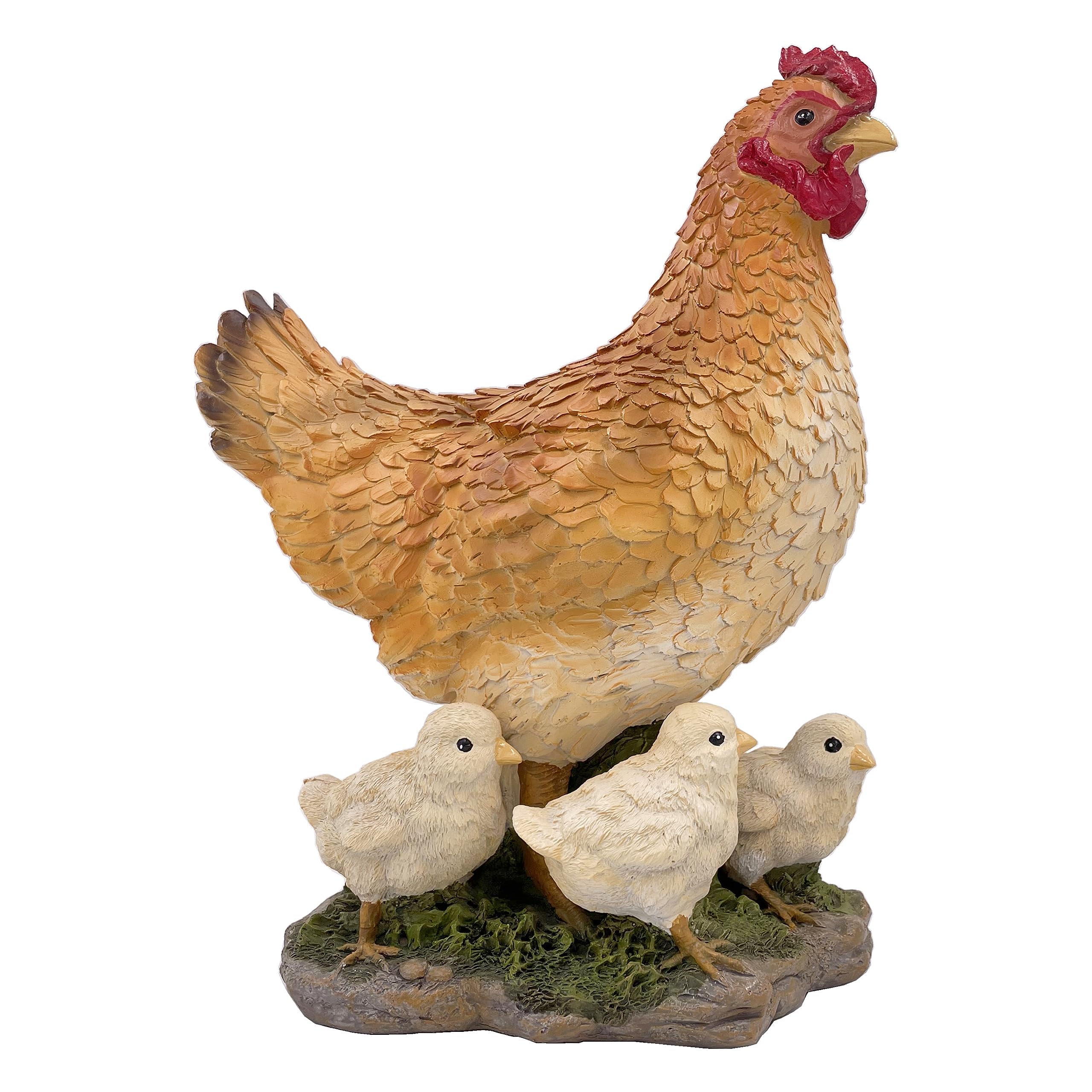 HOUSINGOD front view of hen and chick statue showing charming farmhouse look