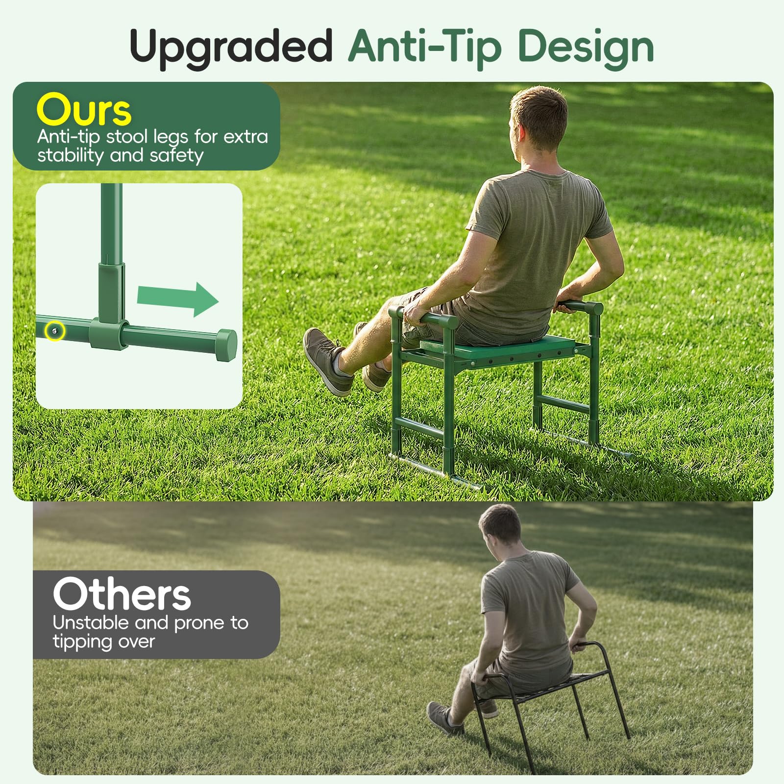 Housolution close-up of extendable legs demonstrating anti-tip stability