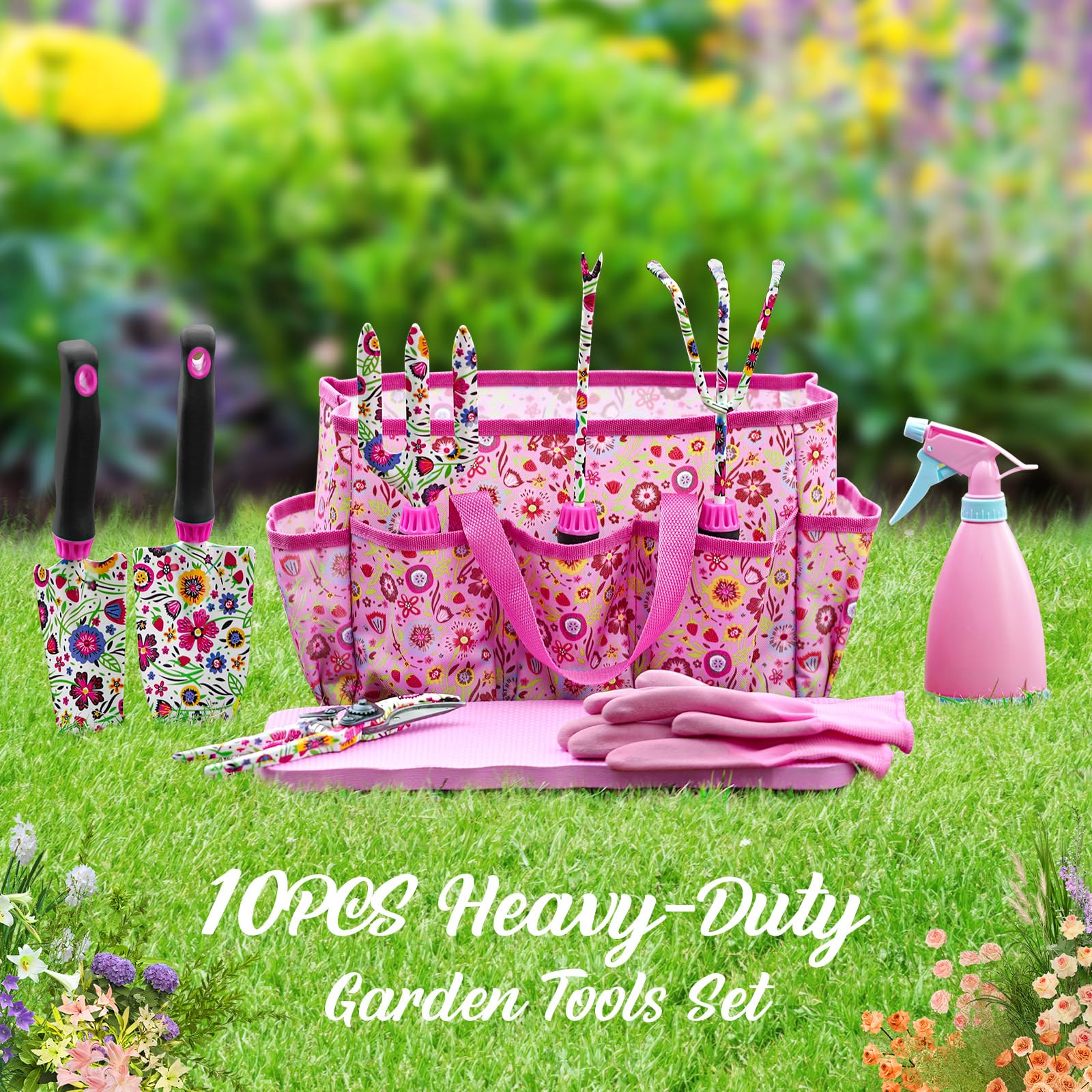 Housolution floral pattern label on tools highlighting stylish garden aesthetic
