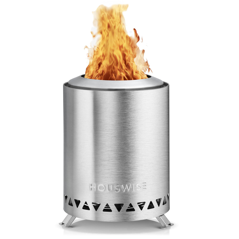 Houswise front view showing compact heater and stylish flame — portable warmth