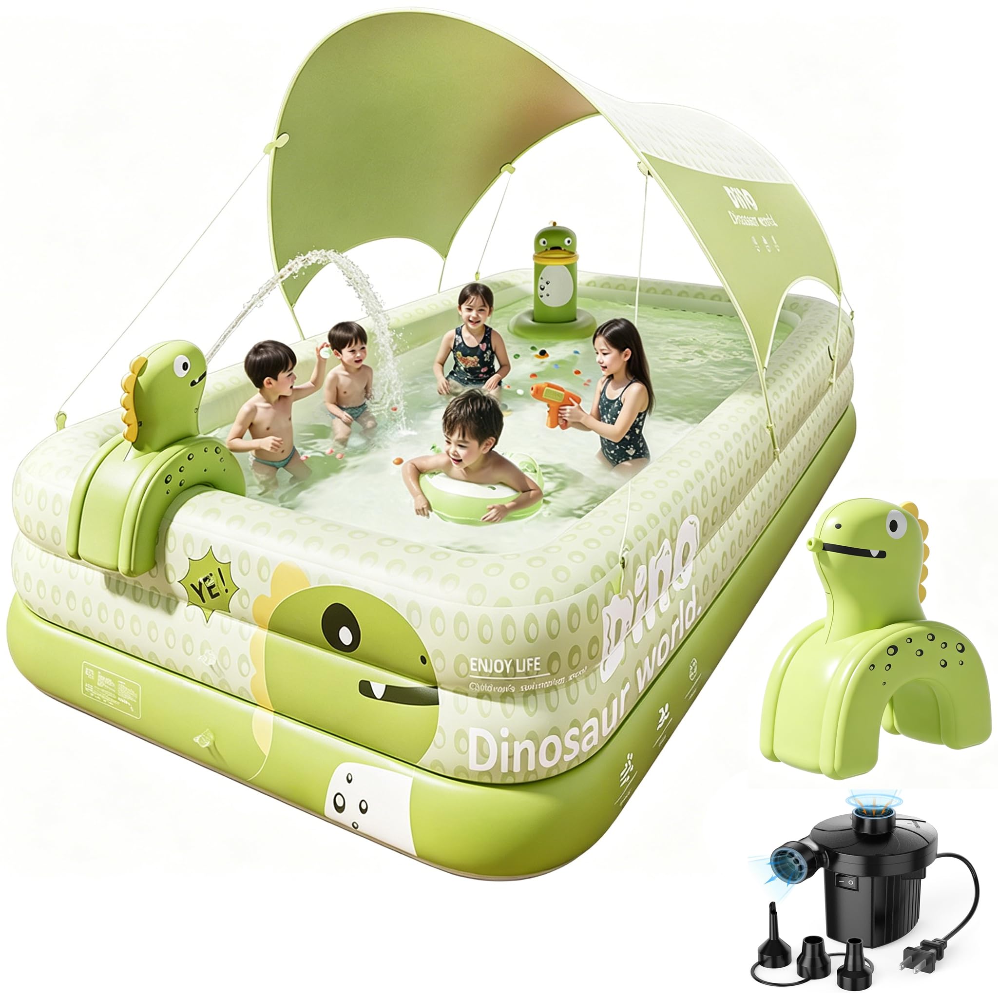Houtclort front view of inflated pool and included accessories shows quick setup benefit