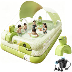 Houtclort front view of inflated pool and included accessories shows quick setup benefit