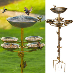 HOUYANG front view of full bird bath and feeder showing decorative silhouette and appeal