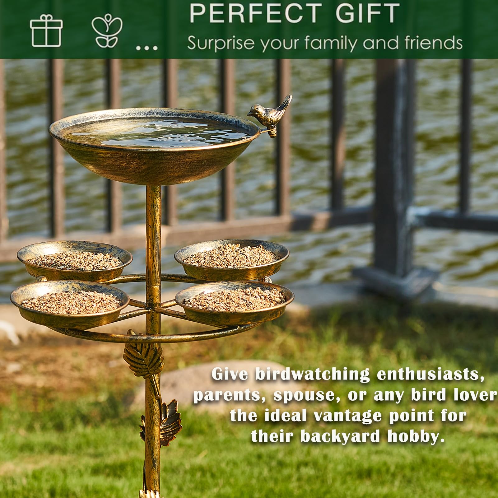HOUYANG bird bath next to a chair showing 43-inch height for visibility