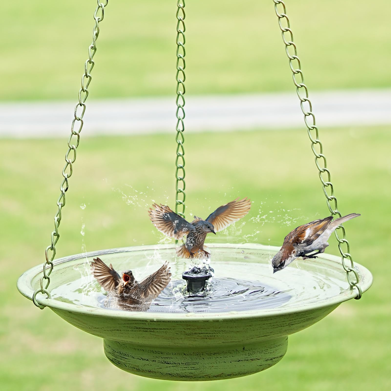 HOUYANG front view of hanging bird bath showing durable design and attraction
