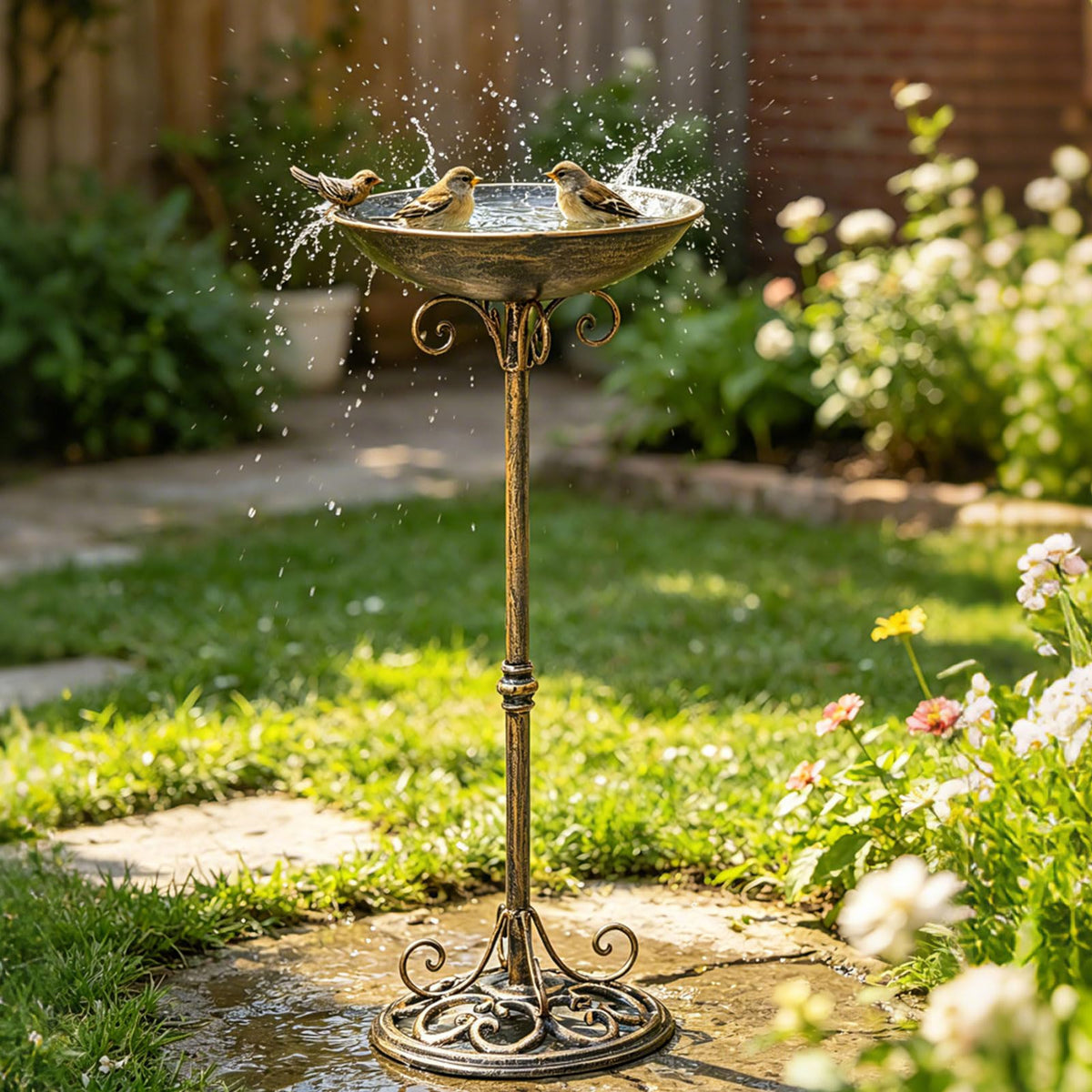 HOUYANG front view of bird bath showing stable pedestal and bowl, attractive focal point