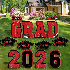 HOVACY front display of red GRAD and 2026 signs showing curb appeal and clear messaging