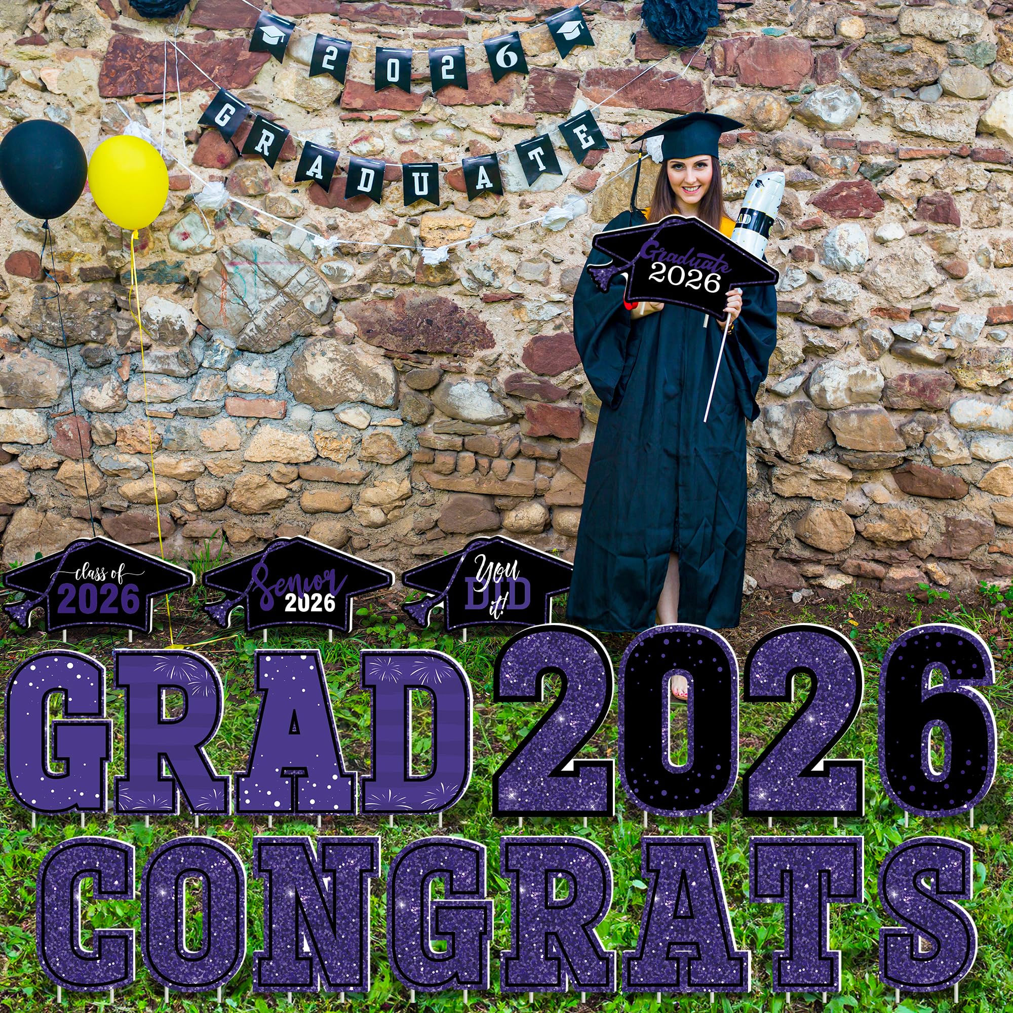 HOVACY close-up of graphics highlighting CONGRATS GRAD, 2026, and mortarboard detail