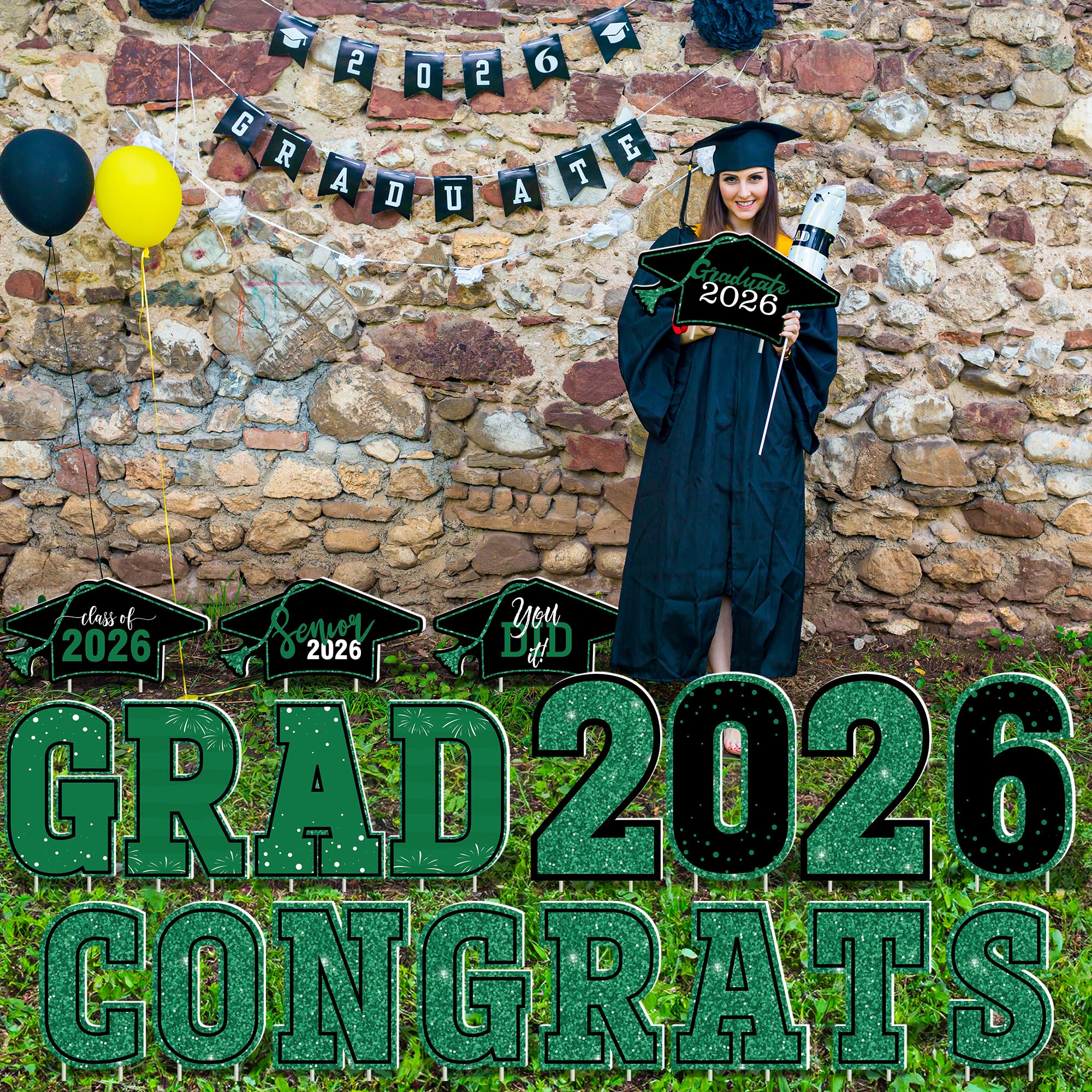 HOVACY signs arranged as a photo backdrop for graduation portraits and selfies