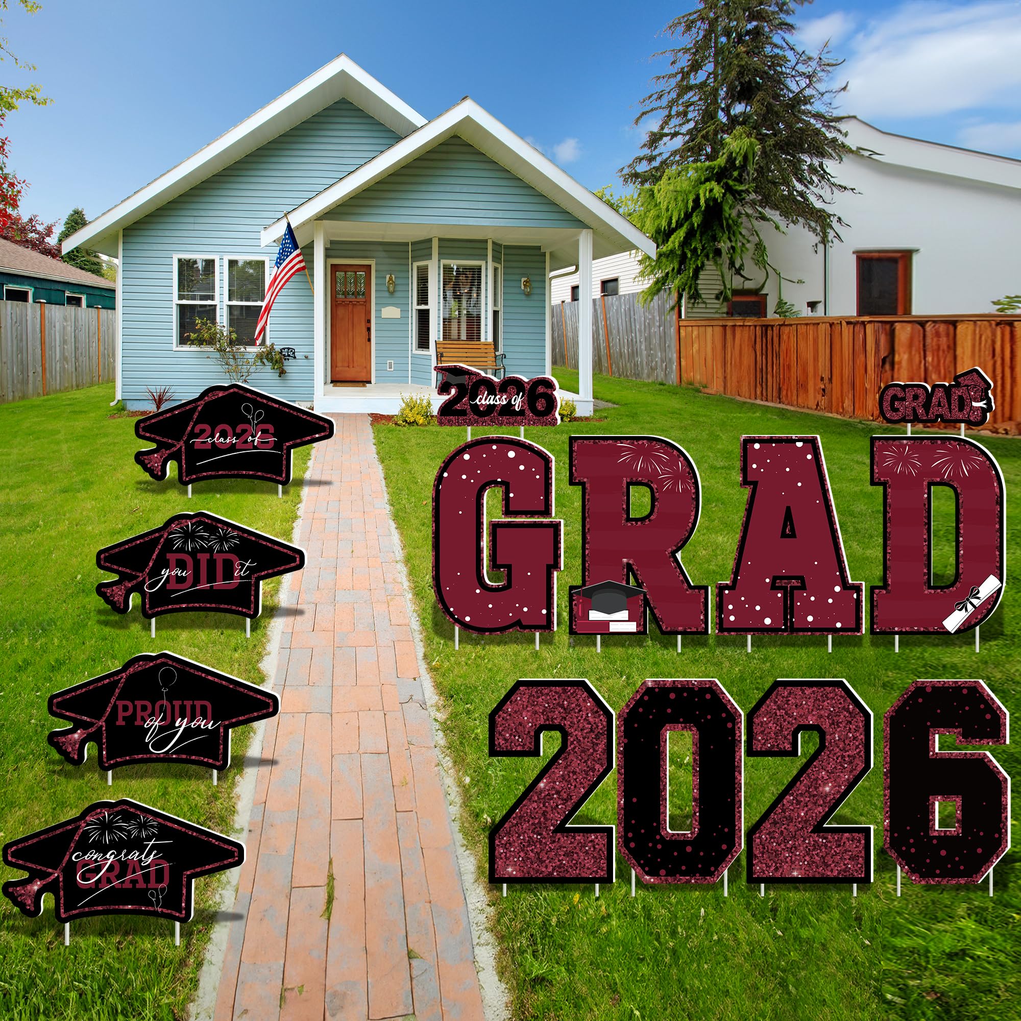 HOVACY signs arranged as a photo backdrop for graduation pictures and gatherings