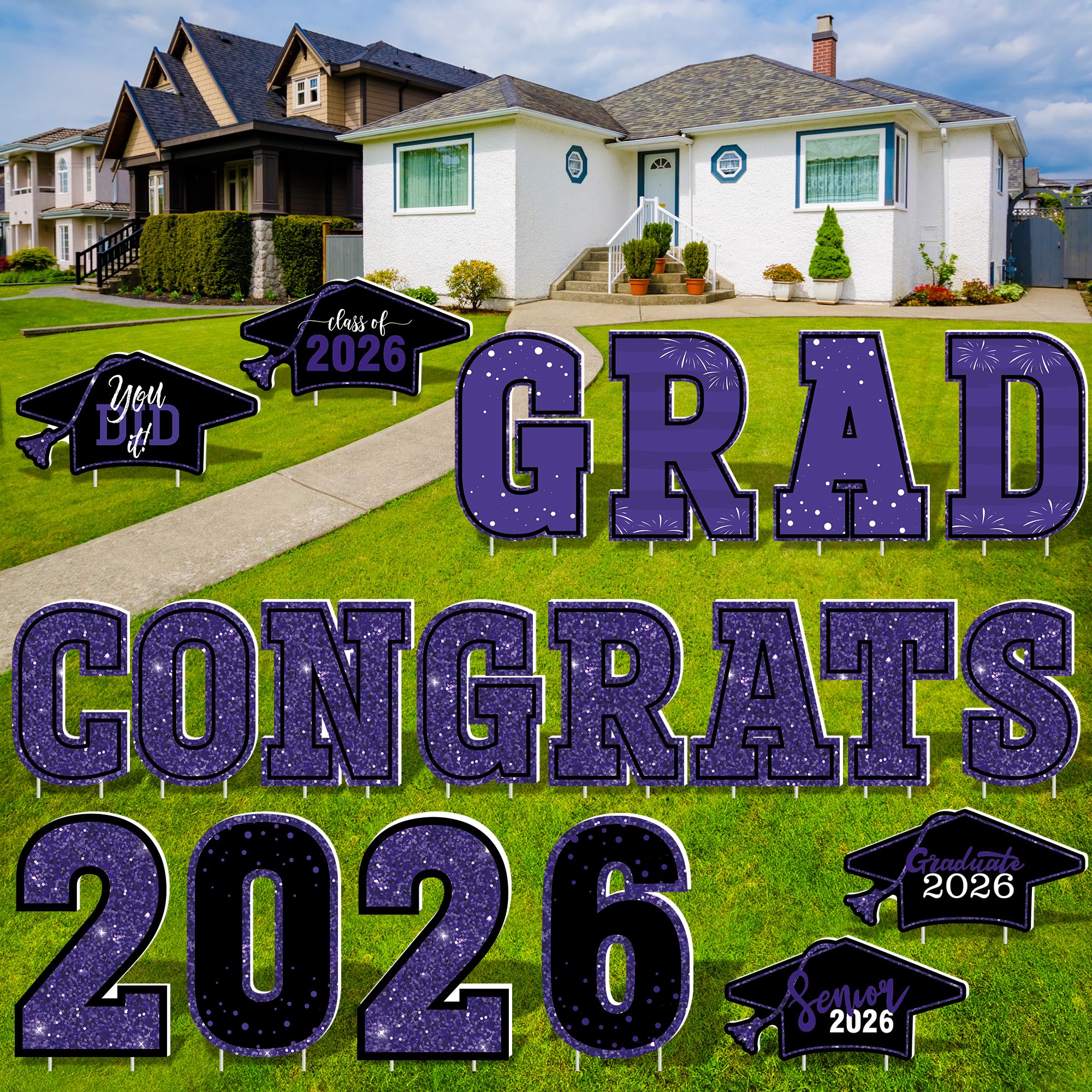 HOVACY signs arranged as a photo backdrop for graduation portraits and social sharing