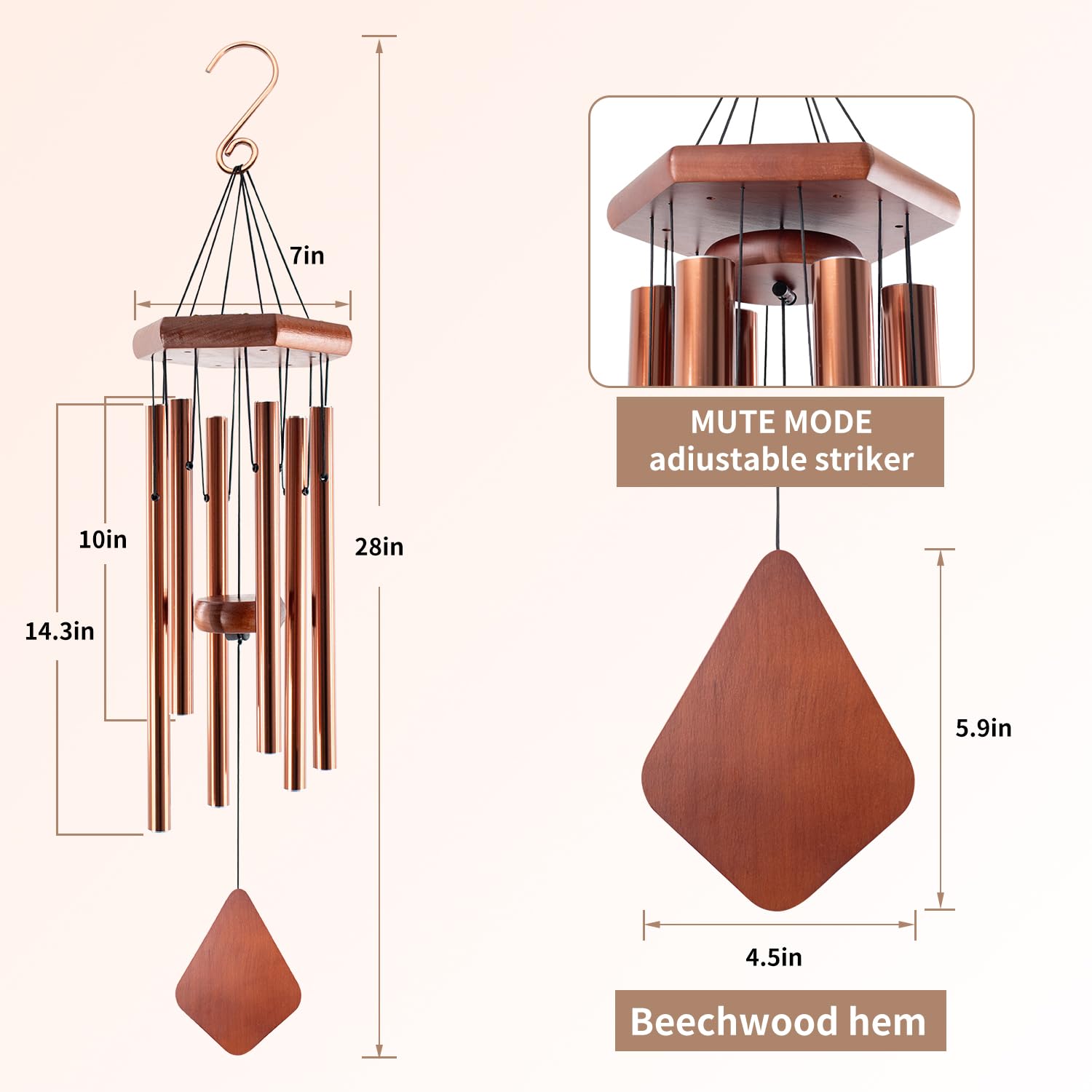 Howarmer beech wood sail and clapper detail, gives warm natural tone