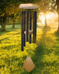 Howarmer front view of black 30-inch wind chime showing overall design and balance