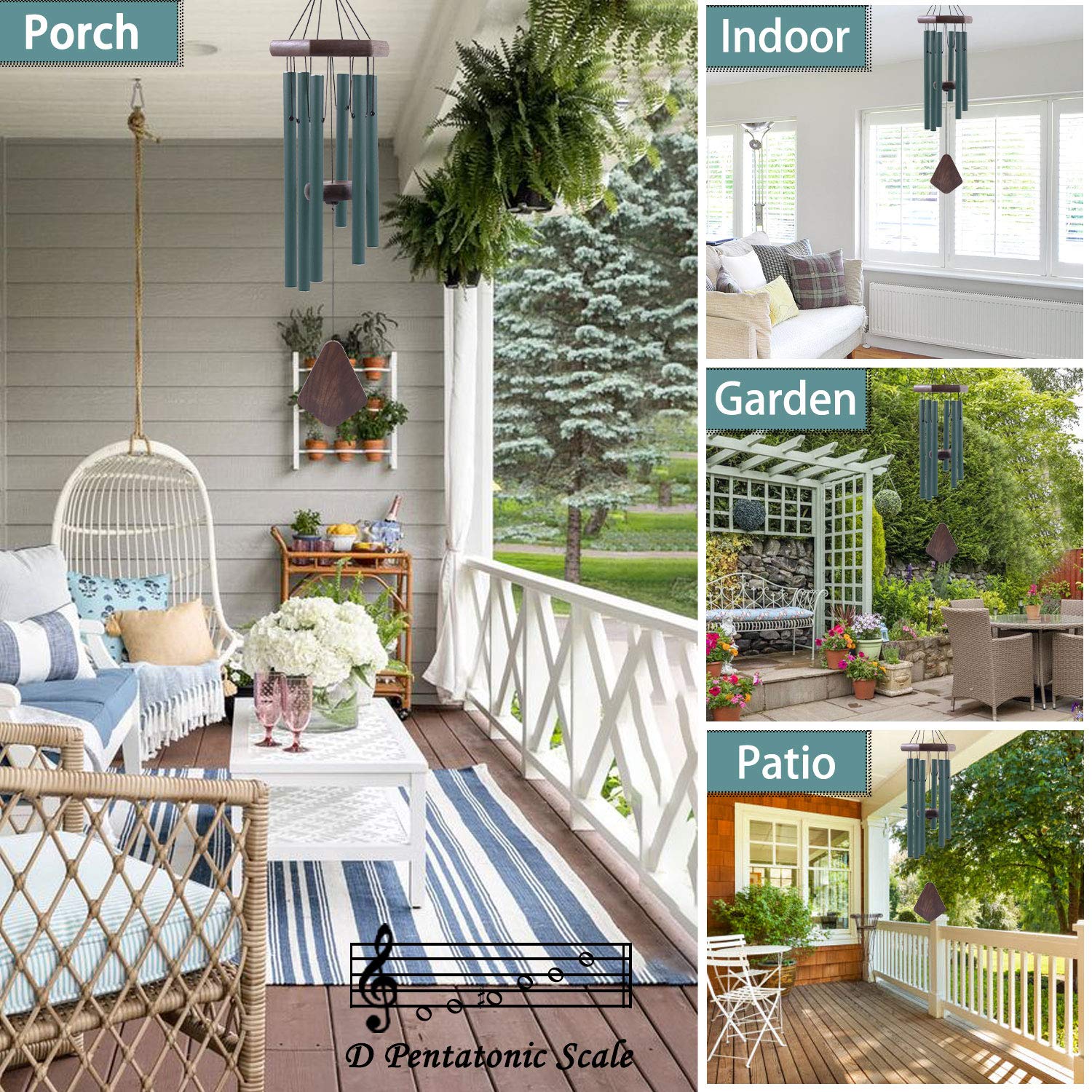 Howarmer wind chimes in a garden setting offering soothing outdoor sound